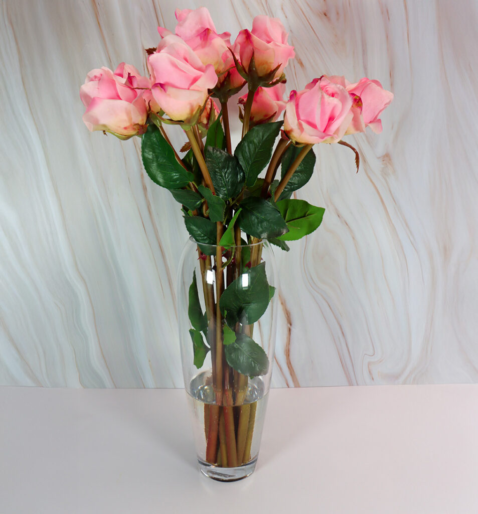 Glass Cylinder Vase w/ Light Pink Roses | Modern Nature Fl.