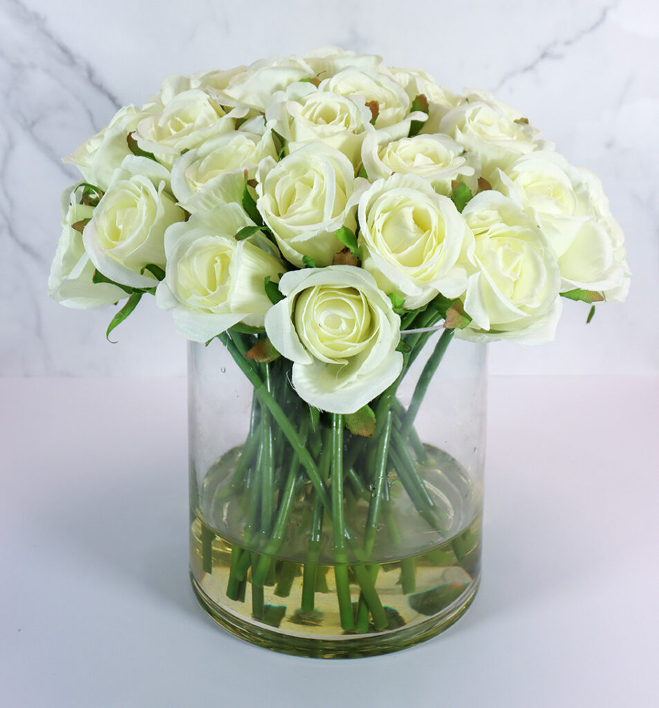 Glass Cylinder Vase w/ White Roses | Modern Nature Fl.