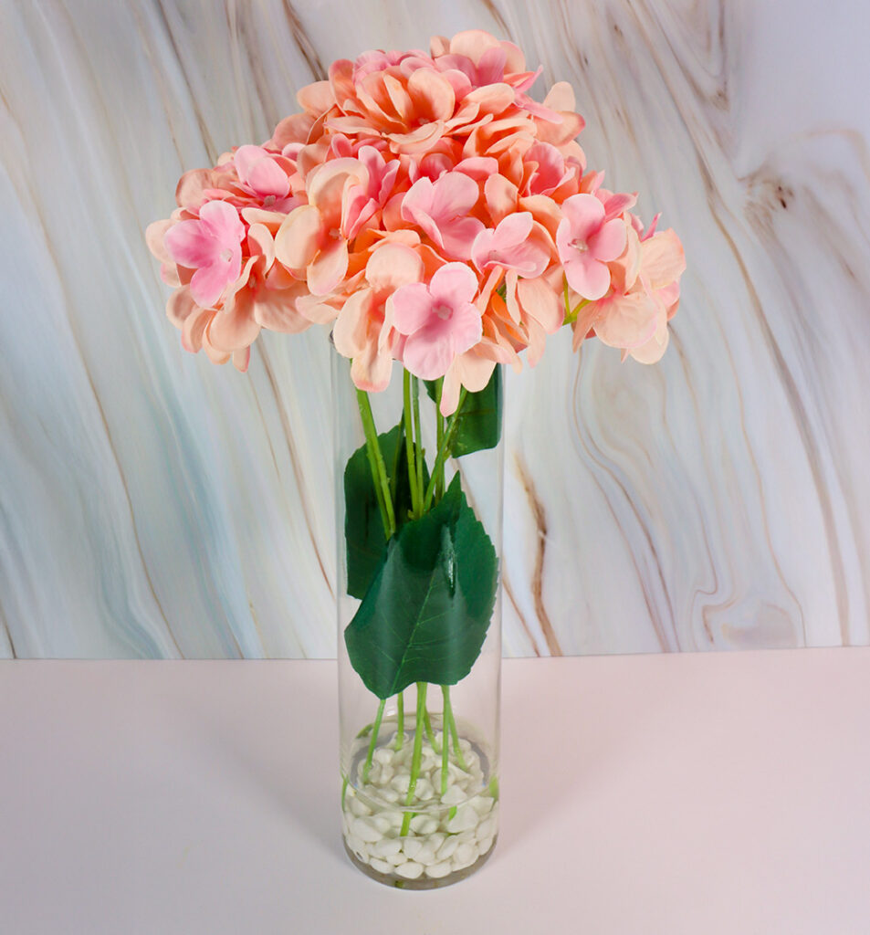 Long Cylinder Glass W/ Pink Hydrangea | Modern Nature Fl.