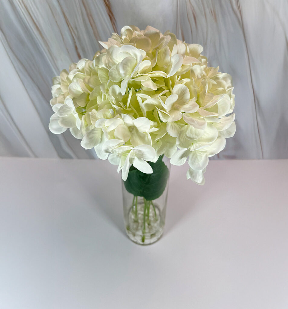 Long Cylinder Glass W/ White Hydrangea | Modern Nature Fl.