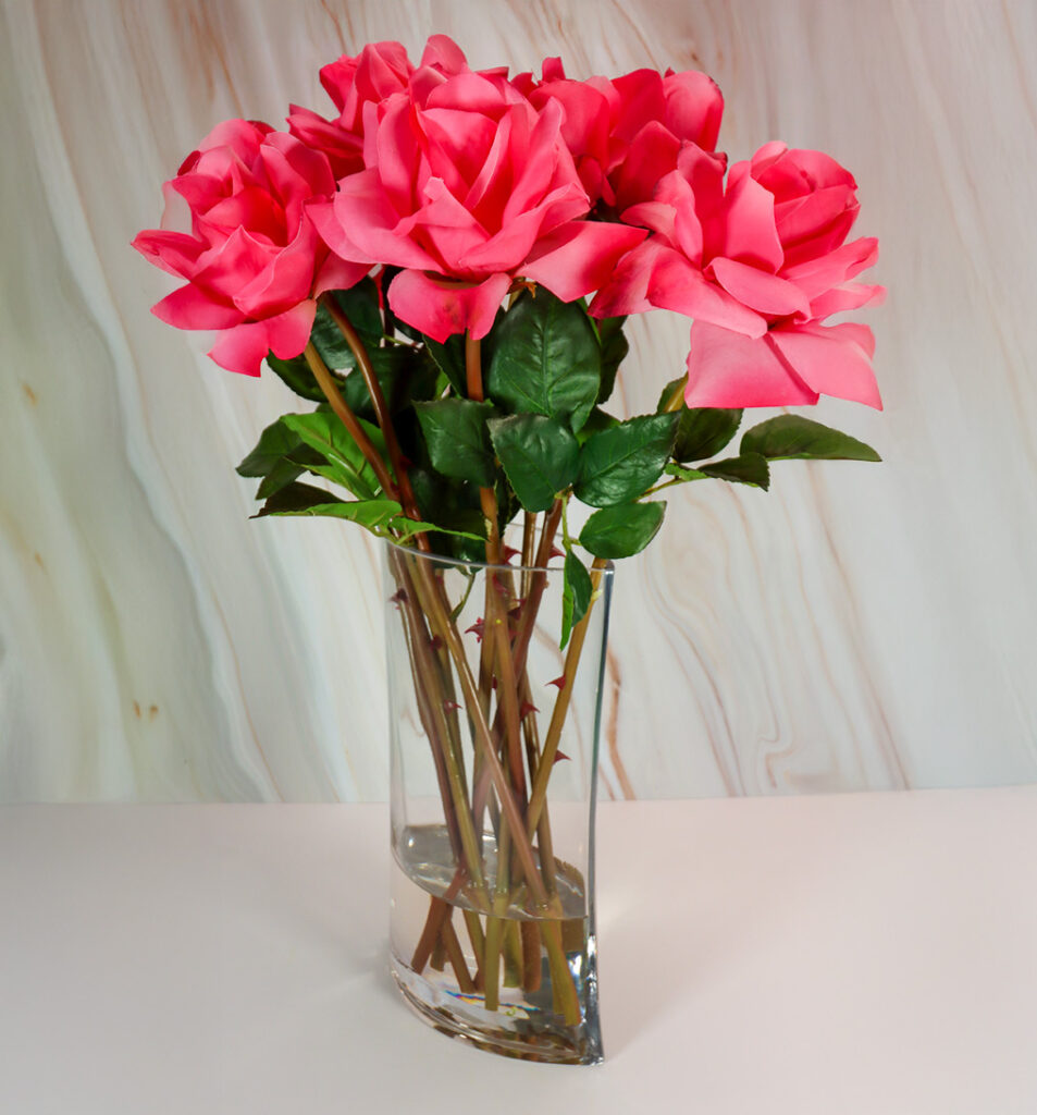 Marquise Glass Vase w/ Pink Roses | Modern Nature Fl.