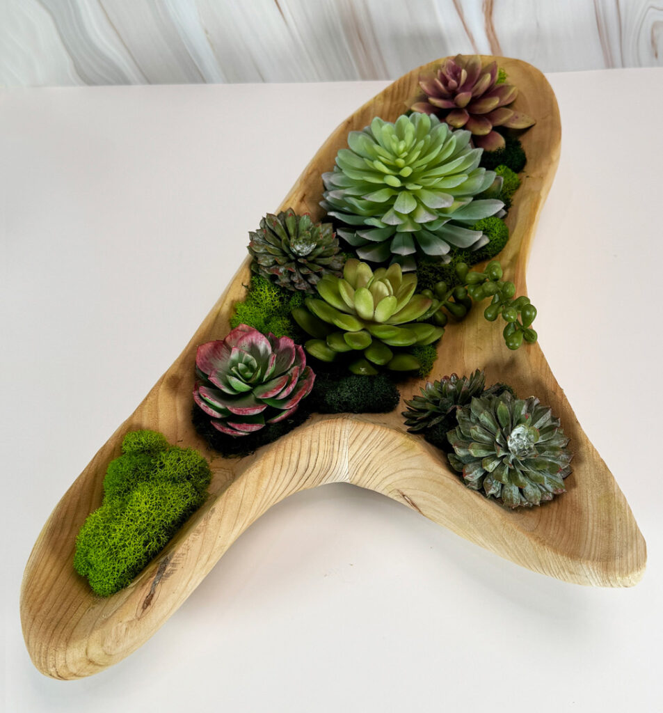 Wood Planter w/Succulents and Moss | Modern Nature Fl.